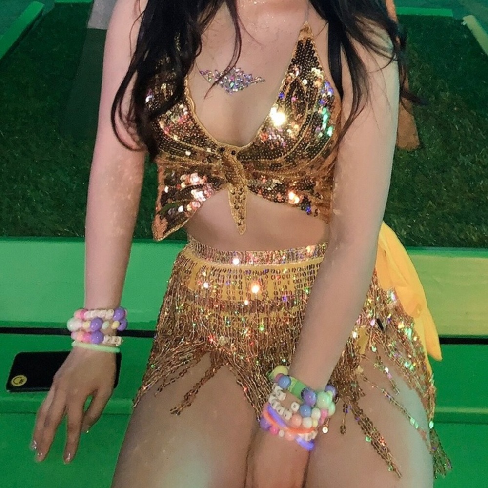 Gold sequin butterfly rave outfit (2pc)